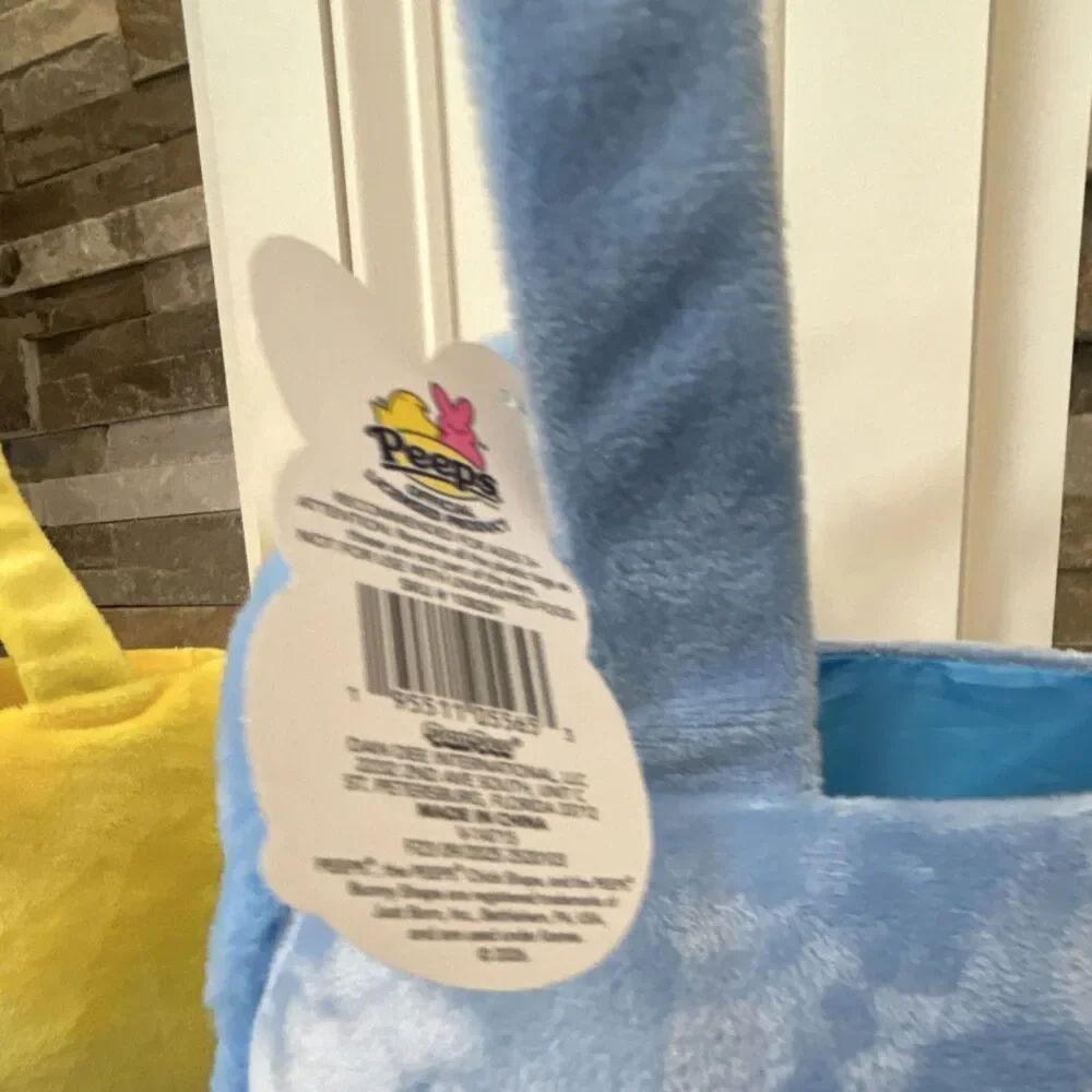 Peeps Plush Bunny Baskets Yellow Blue Set 10x8 in Easter/Candy Themed